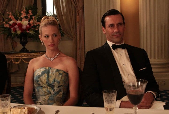 Don and Betty Draper at a black tie event