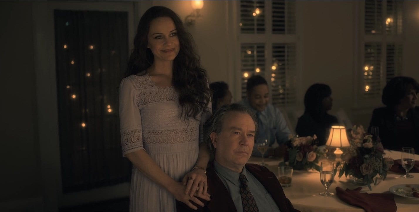 Hugh Crain with "Olivia" at Nell's wedding in The Haunting of Hill House (Netflix)