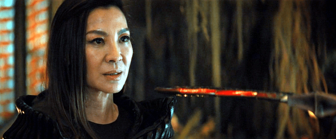 Michelle Yeoh as Philippa Georgiou held at sword point