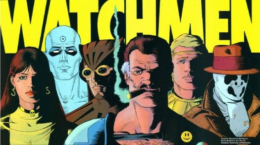 Watchmen cast list and logo, art by Dave Gibbons