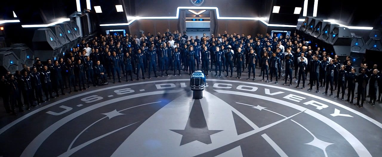 The crew gathers for Airiam's funeral on Star Trek: Discovery "The Red Angel"