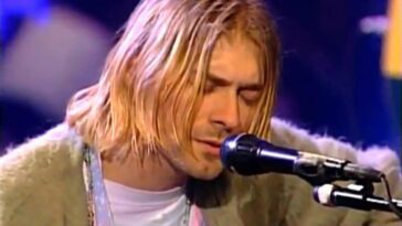 Kurt Cobain plays during Nirvana's MTV Unplugged