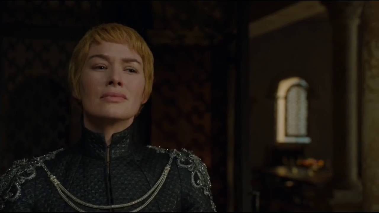 Cersei Lannister (Lena Headey) watches from the Red Keep as all her enemies fall prey to her trap adn perish. 