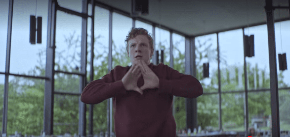 Steve stands up to do the movements in response to a school shooter in the finale of Part 1 of The OA on Netflix