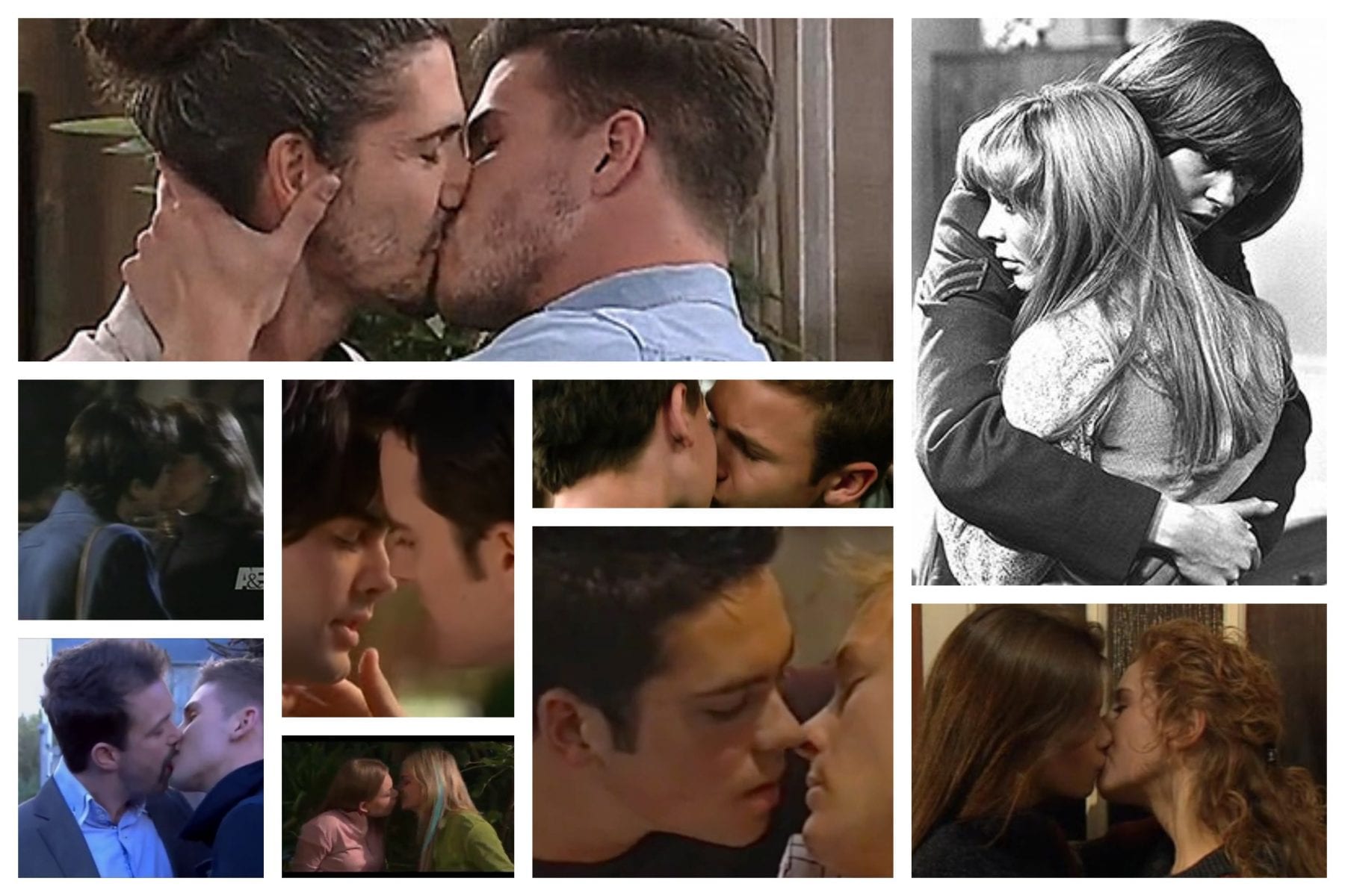 A collection of some of the first gay kisses on TV screens in various countries