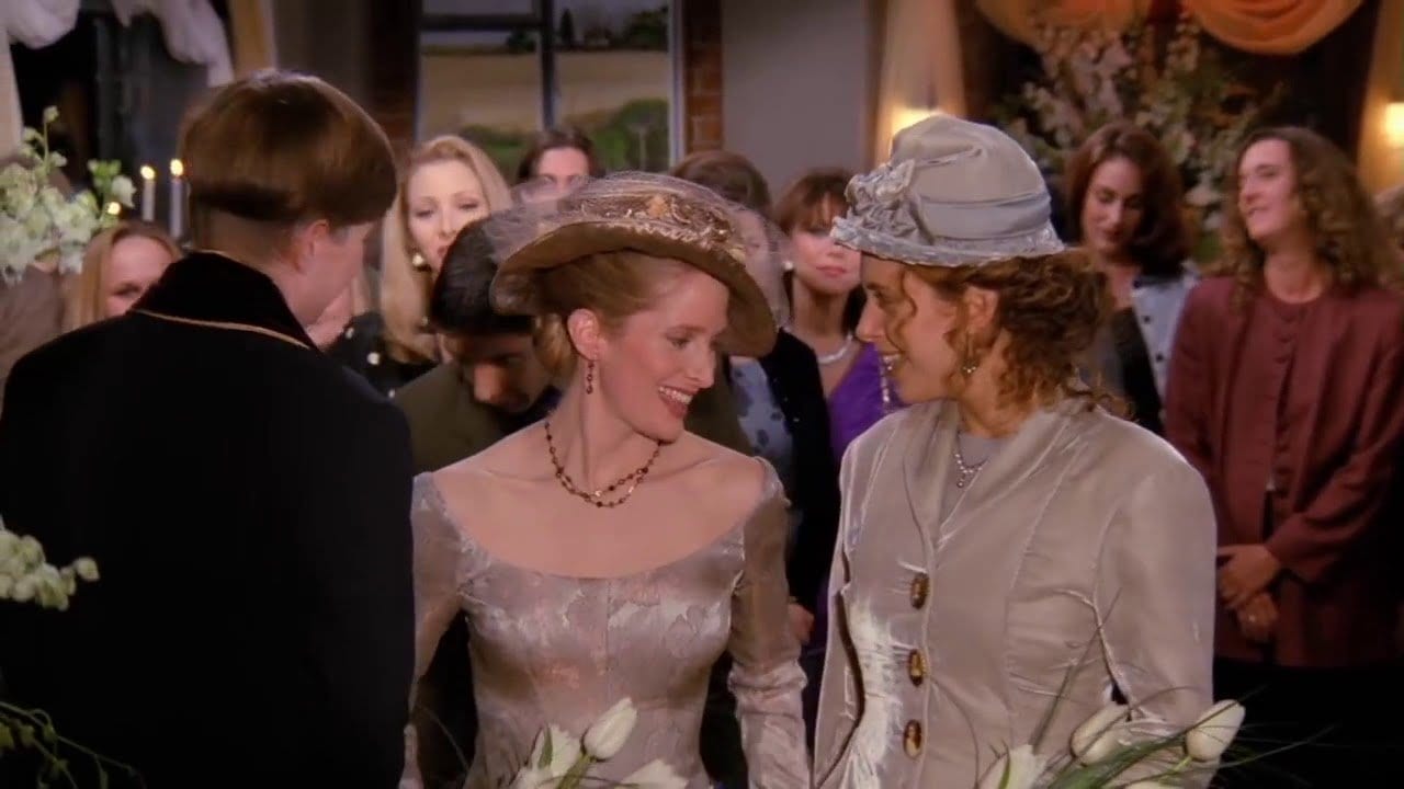 Carol and Susan get married in the Friends episode The One With The Lesbian Wedding