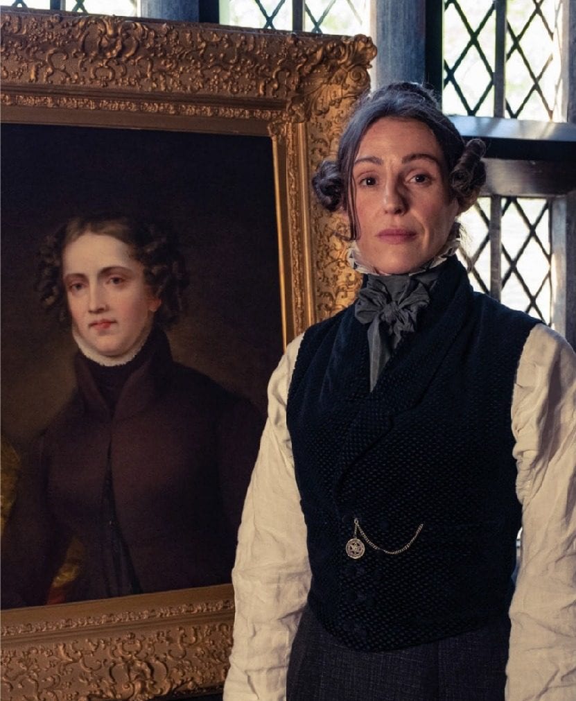 Actress Suranne Jones stands next to Anne Lister, the woman she is portraying in Gentleman Jack.