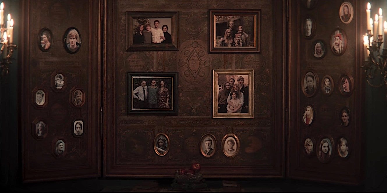 The wall of photographs in the Sic Mundus headquarters in Season 2 Episode 1 (Beginnings and Endings) of Netflix's Dark