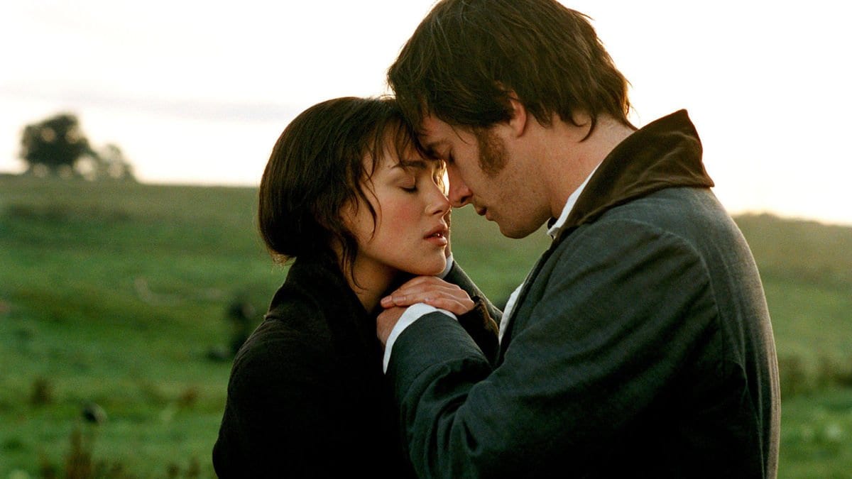 Elizabeth Bennett (Keira Knightley) and Mr. Darcy (Matthew Macfadyen) confess their love in 2005's Pride and Prejudice.