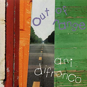 Ani Difranco Out of Range Album Cover has a photo colage of doors with a street in the middle.