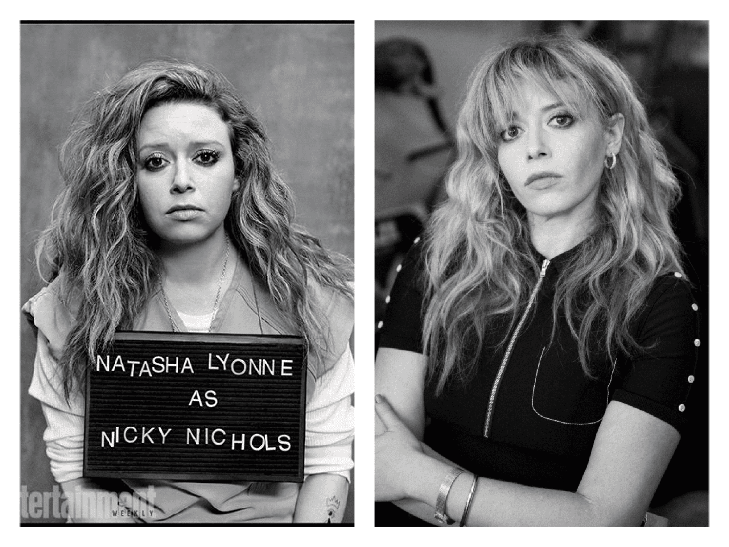 Natasha Lyonne as Nicky Nicols and to the right shown in real life 