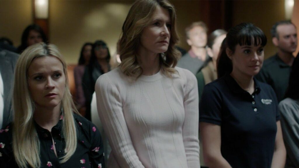 Reese Witherspoon, Laura Dern, and Shailene Woodley as Madeline, Renata, and Jane in season two of Big Little Lies