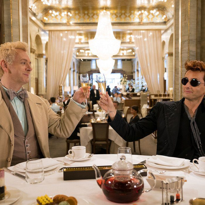 Michael Sheen and David Tennant as Aziraphale and Crowley in Good Omens