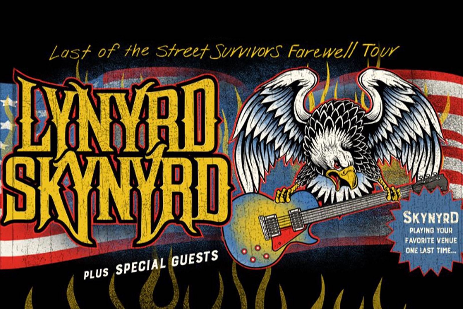 An eagle holds a guitar on a Lynyrd Skynyrd tour poster