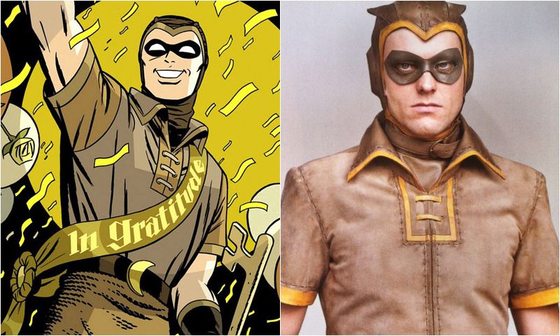 Side-by-side images of the original Nite Owl, Hollis Mason