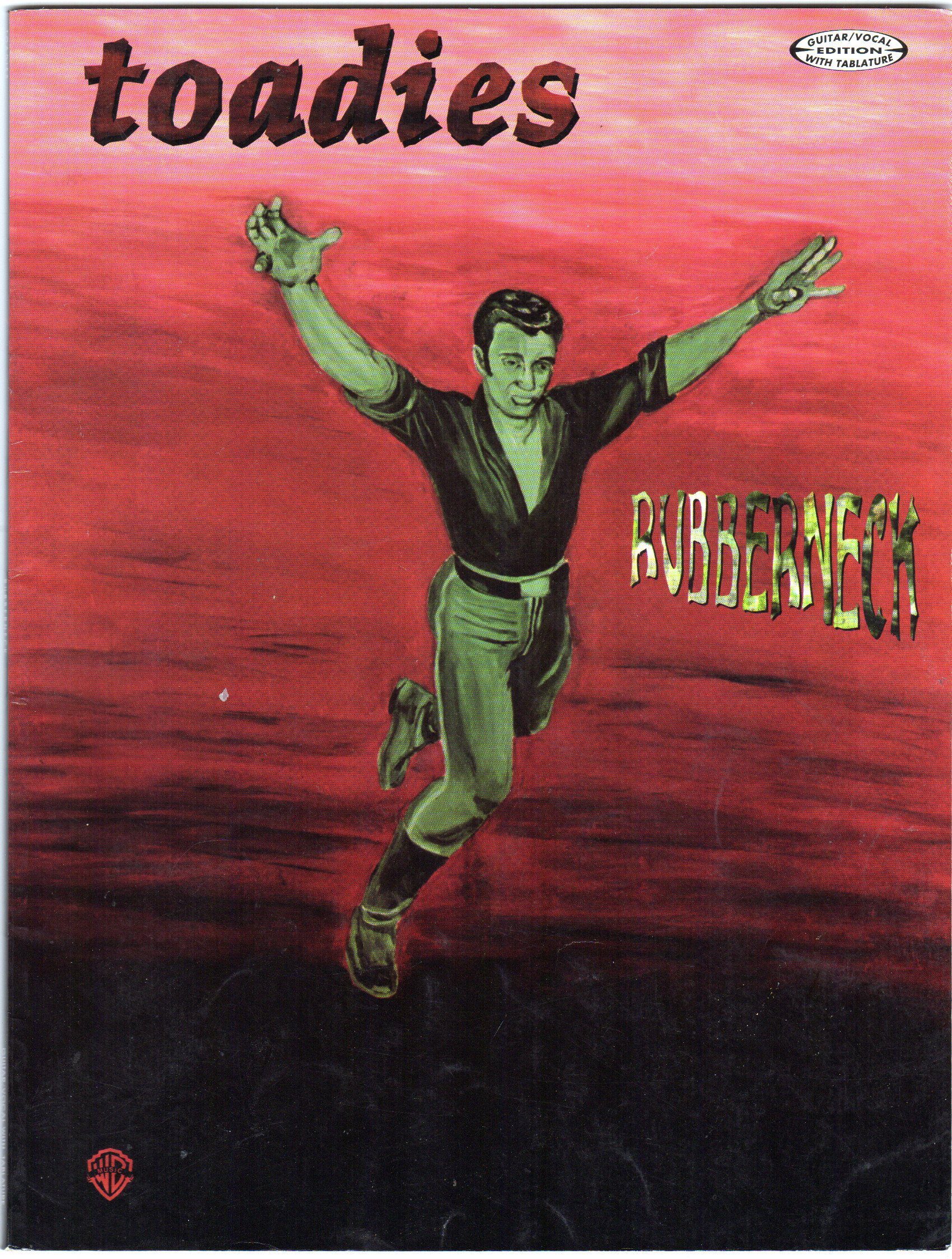 The Toadies Rubberneck album cover is the painting of a green-tinted man running or falling on a red background that may be an ocean.