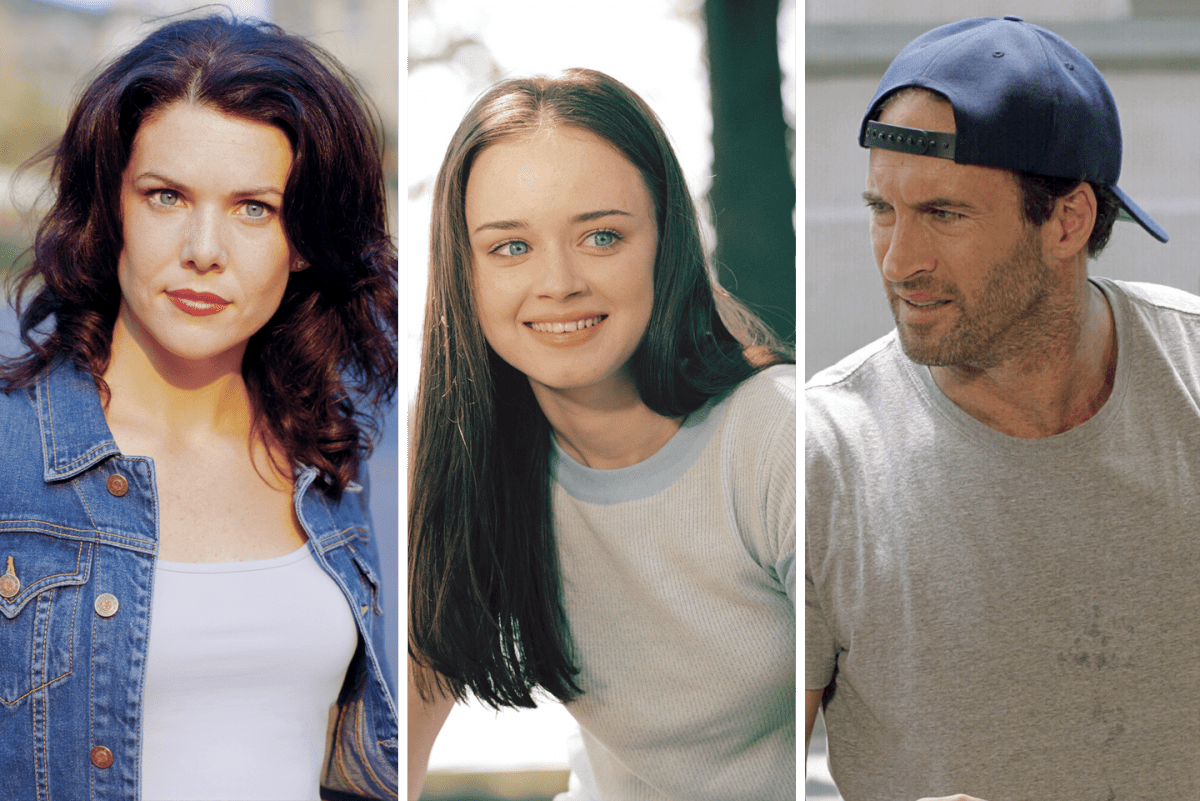 Lorelai, Rory and Luke posing for separate pictures