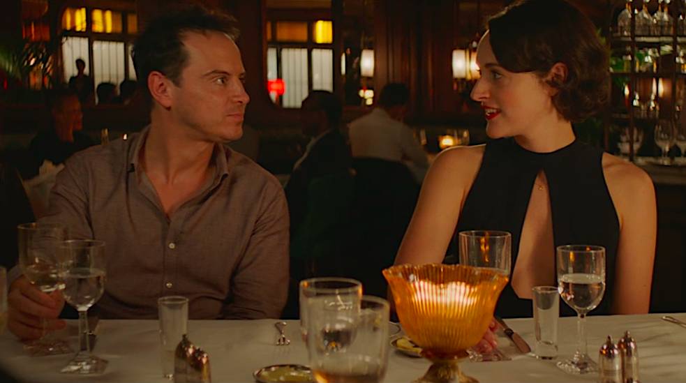 Fleabag and The Priest have a conversation at the engagement dinner