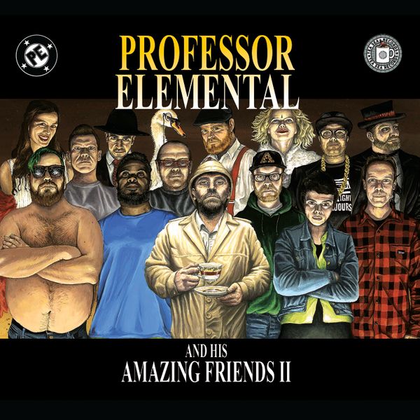 The cover of Professor Elemental and His Amazing Friends II features a number of people drawn in the style of a comic book