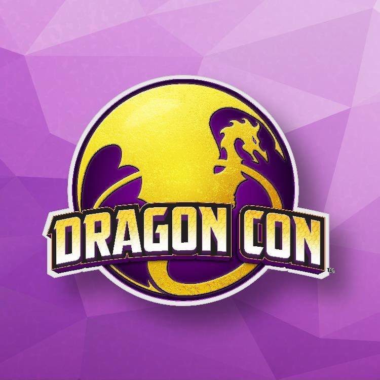 A dragon appears in a circle in the Dragon Con logo