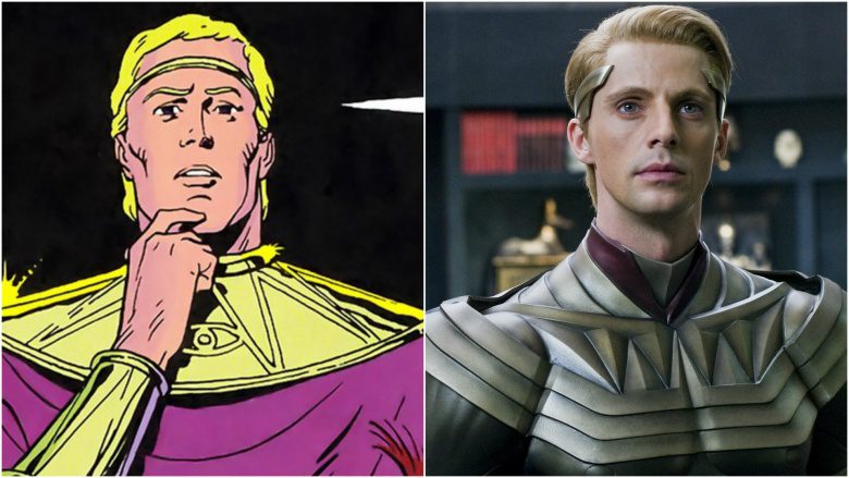 Side-by-side images of Adrian Veidt as Ozymandias in the comic and in the film.