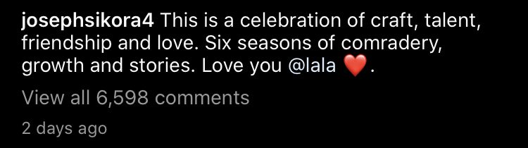 Joseph Sikora posts a goodbye to La La on Instagram