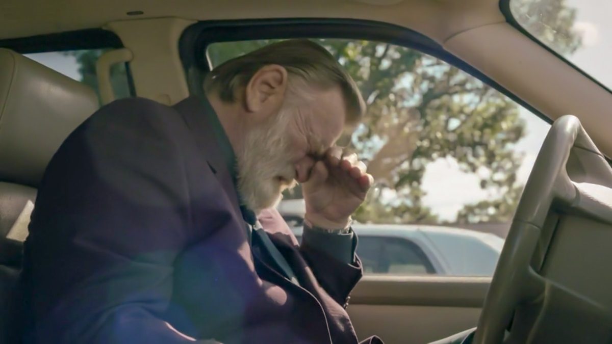 Bill sits in his car weeping uncontrollably. [Mr. Mercedes S03E06]