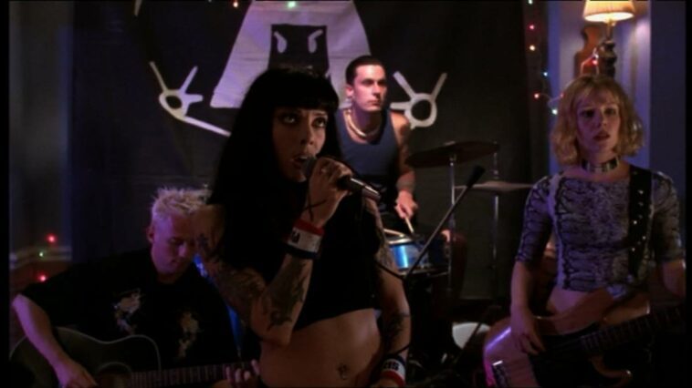 Bif Naked perform at a party.