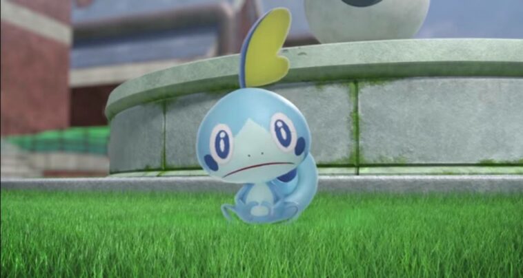 Sobble looks ahead with a sad face and timid demeanor.