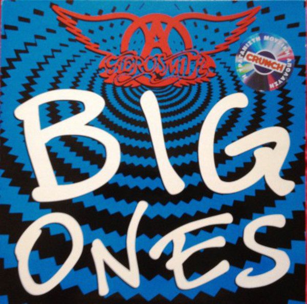 The Winged A-in-a-circle Aersmith logo is at the top in red, "Big Ones" is written in white, and behind that is alternating black and blue ripples.