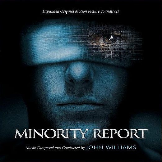 Tom Cruise's face, with a bandage over his eyes, is featured on the cover of the Minority Report expanded soundtrack