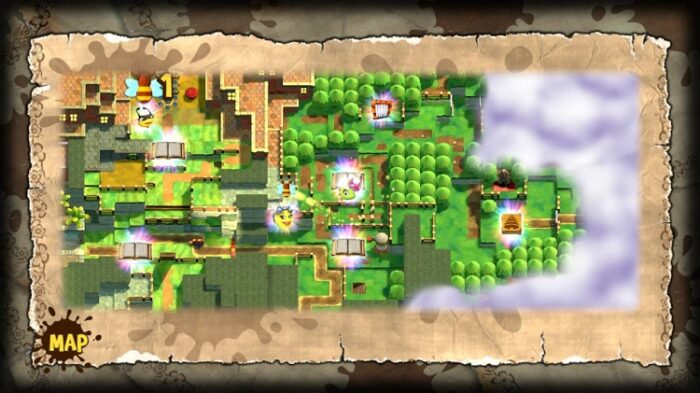 The overworld map is detailed, yet simple, emphasizing where chapters, characters, and points of interest are located.
