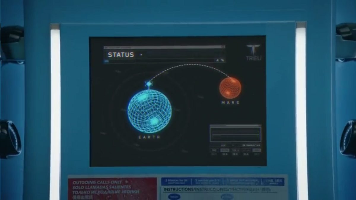 Watchmen - Blue Booth Network control panel, showing a diagram of Earth transmitting to Mars