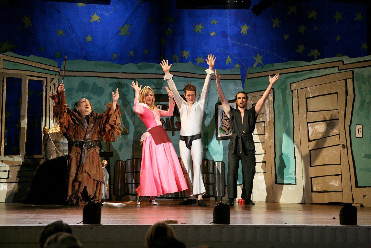 From left to right, Frank as the troll, Dee as The Princess, Dennis as Dayman, and Mac as Nightman on stage