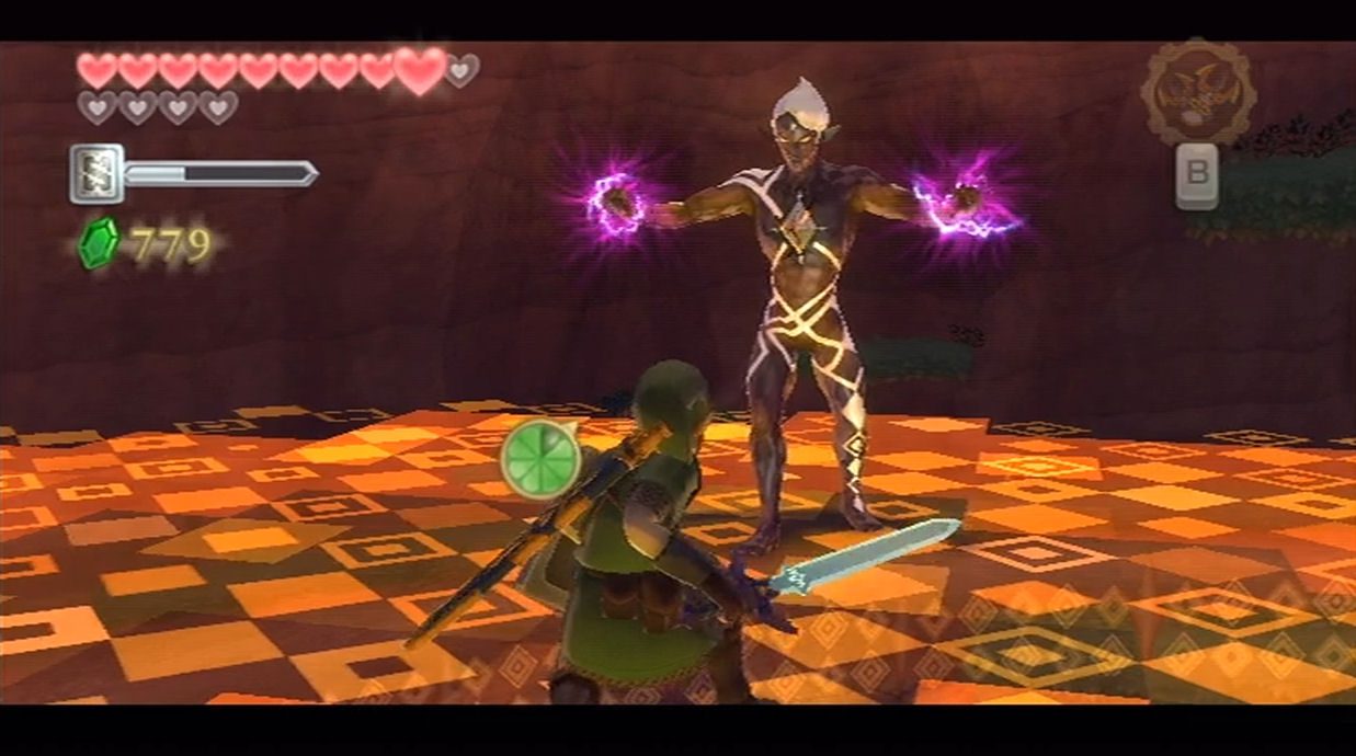 Link squares up to Ghirahim, who is about to unleash magic.