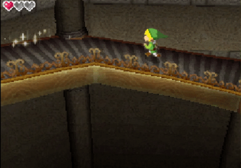 A gif showing Link climbing an long, empty stairwell in Spirit Tracks.