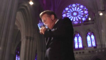 President Bartlet lights a cigarette in church in The West Wing "Two Cathedrals"