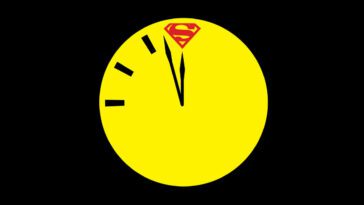Doomsday Clock with Superman’s logo at 12
