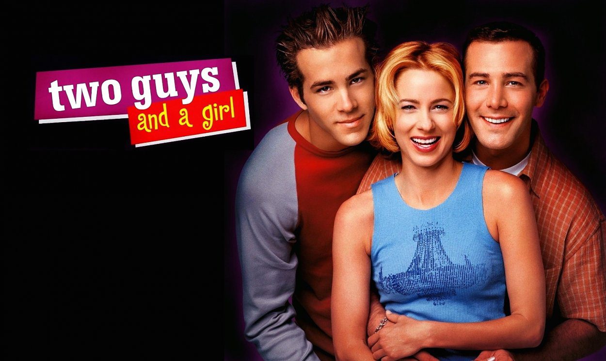 The cast of Two Guys, Two Girls and a Pizza Place poses for a promo photo