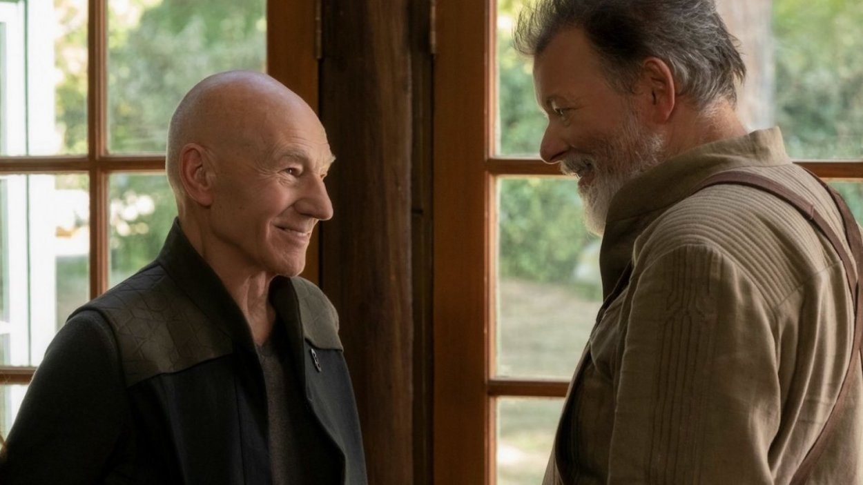 Picard talking to an old friend, William Riker