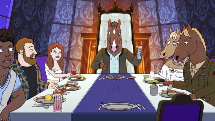 A dinner table with all of the show's dead characters