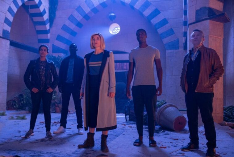 The Doctor and her companions look on in Doctor Who S12E7 "Can You Hear Me?"