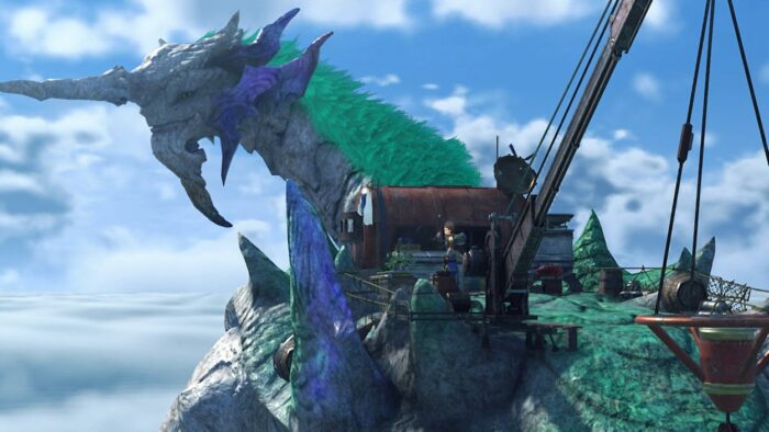 Rex and Gramps on the cloud sea in Xenoblade Chronicles 2.
