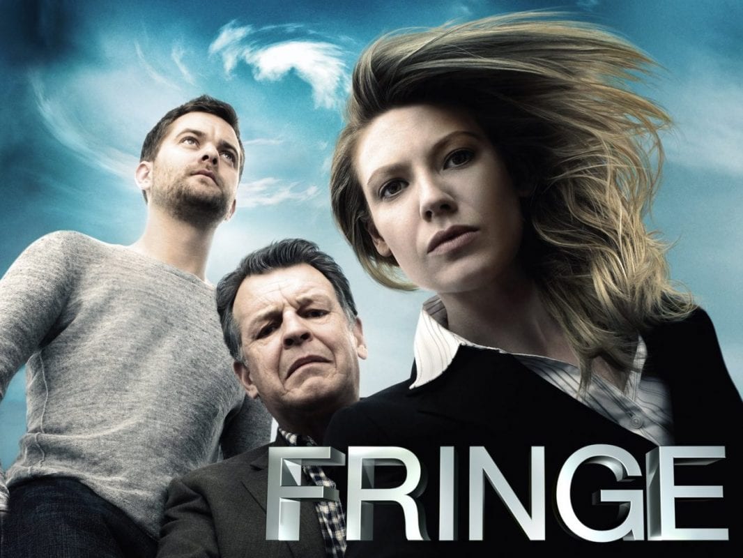 Members of the cast on a title card for Fringe