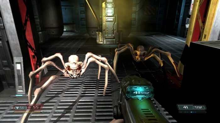 Doom Guy squares off with demon spiders.