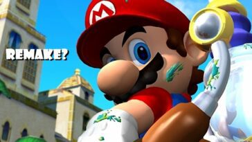 Super Mario Sunshine image of Mario and his FLUDD device