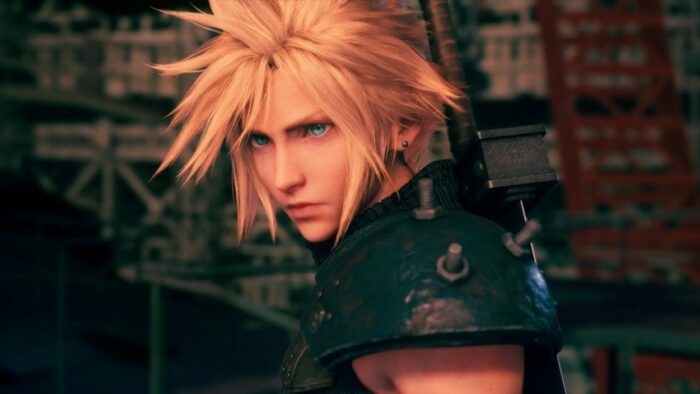 A close up of Cloud in Final Fantasy VII Remake.