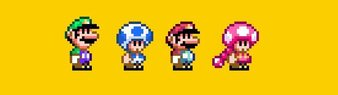 Super Mario World style Mario, Luigi, and Toads