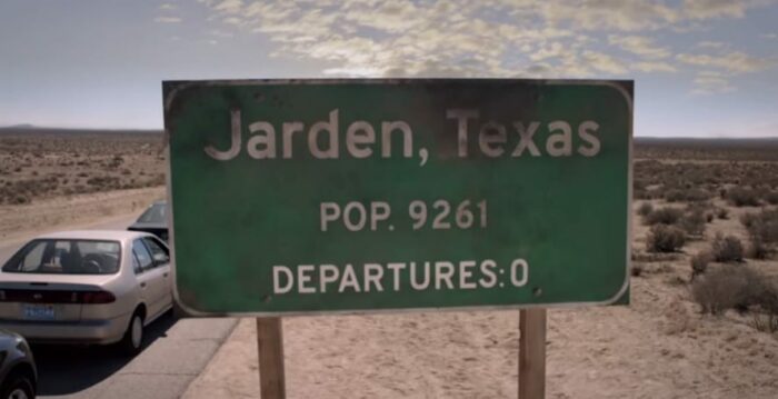 A sign for Jarden, Texas in Axis Mundi