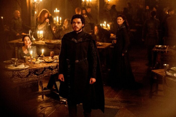 Robb Stark stands among his family and banner men at the Red Wedding
